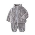 thumbnail image 3 of GobdXE Kids Textured Outfit Zip Up Stand Collar Jacket & Cuffed Pants Toddler Warm Loungewear Set 12-18 Months,Grey, 3 of 4