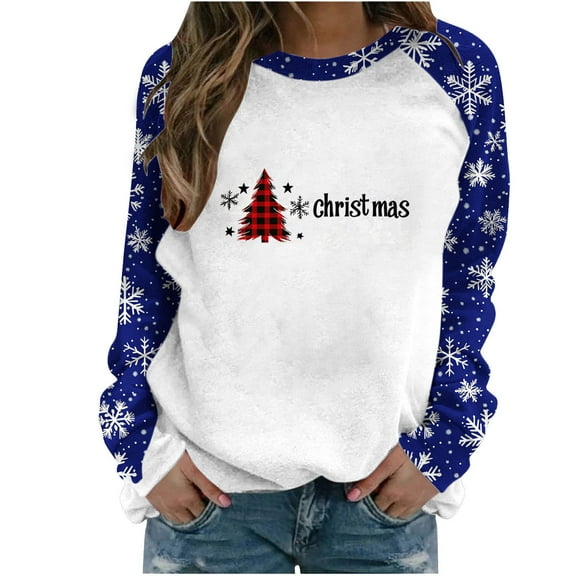 Maplenight Christmas Sweatshirts for Women Loose Casual Crew Neck Pullover Sweatshirt Holiday Vacation Graphic Tees Tops