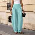 thumbnail image 7 of VV AVEORS Womens Linen Cotton Balloon Pants Baggy Barrel Trousers Wide Leg High Waisted Harem Cropped Ankle Length Boho Palazzo Cyan M, 7 of 7