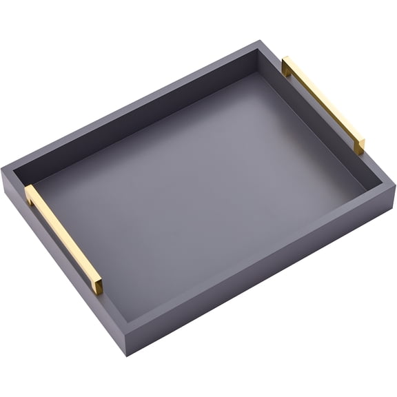 12"x16" Serving Tray with Golden Handles, Coffee Table Tray, Tea Tray, Wood Decorative Tray, Kitchen and Desk Organizer, Storage Tray, Serving Tray for Party Gray