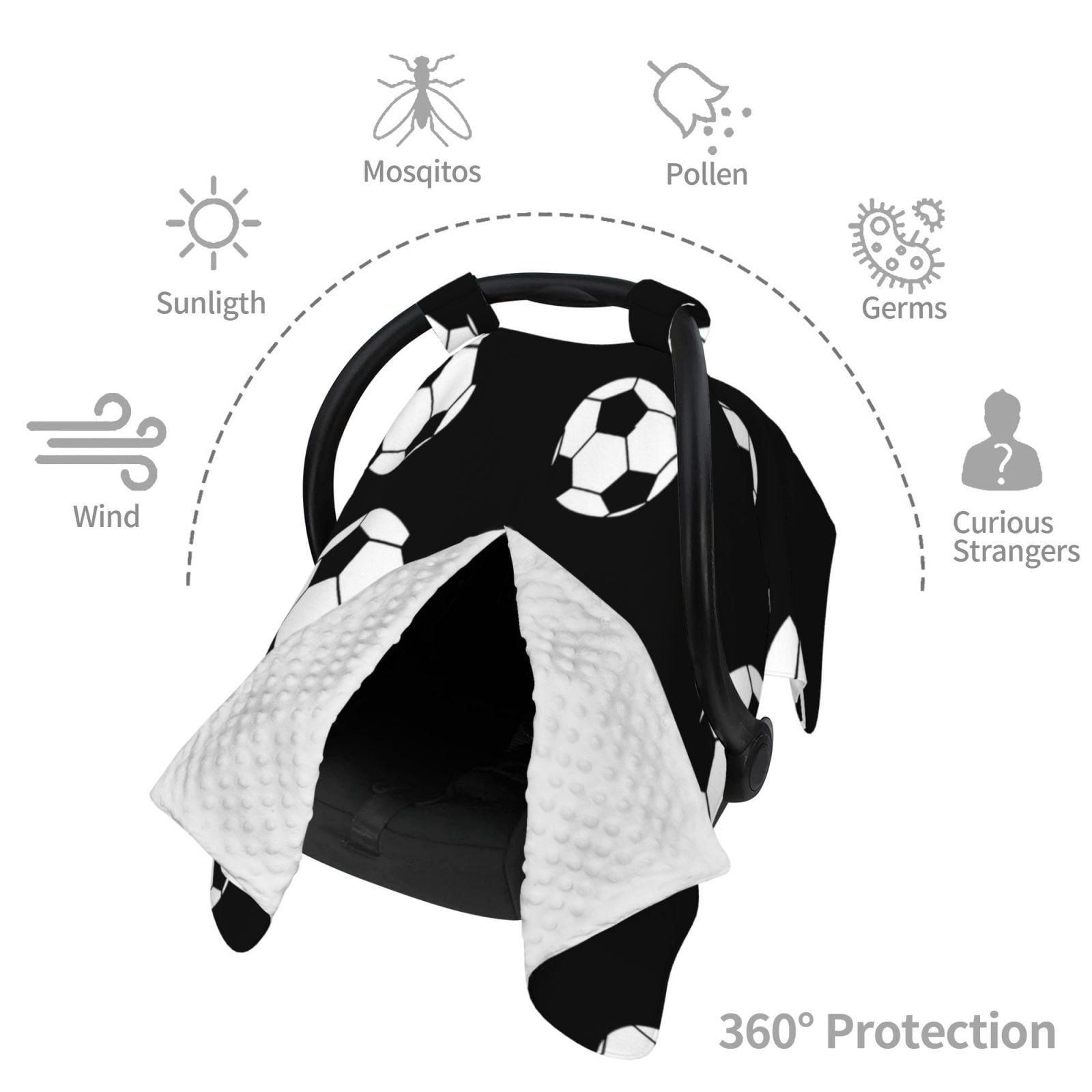 Car Seat Cover Baby - Cute soccer balls black Breathable Infant Car Seat Cover for Baby Carseat, Lightweight Comfort Baby Essentials Must Haves Newborn Stuff for Girl Boy
