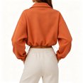 thumbnail image 5 of Womens Cropped Sweatshirt, Quarter Zip Pullover with Stand Collar, Drawstring Hem, Oversized Long Sleeve Tops for Fall Winter XL, 5 of 5