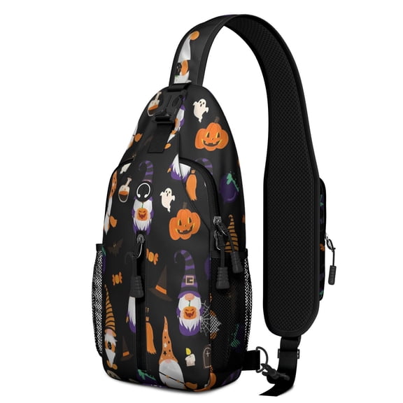 Sling Backpack,Halloween Gnome Pattern Crossbody Bag with Water Bottle Holder,Waterproof Sling Bag for Men/Women with Chest Phone Holder for Hiking,Travel
