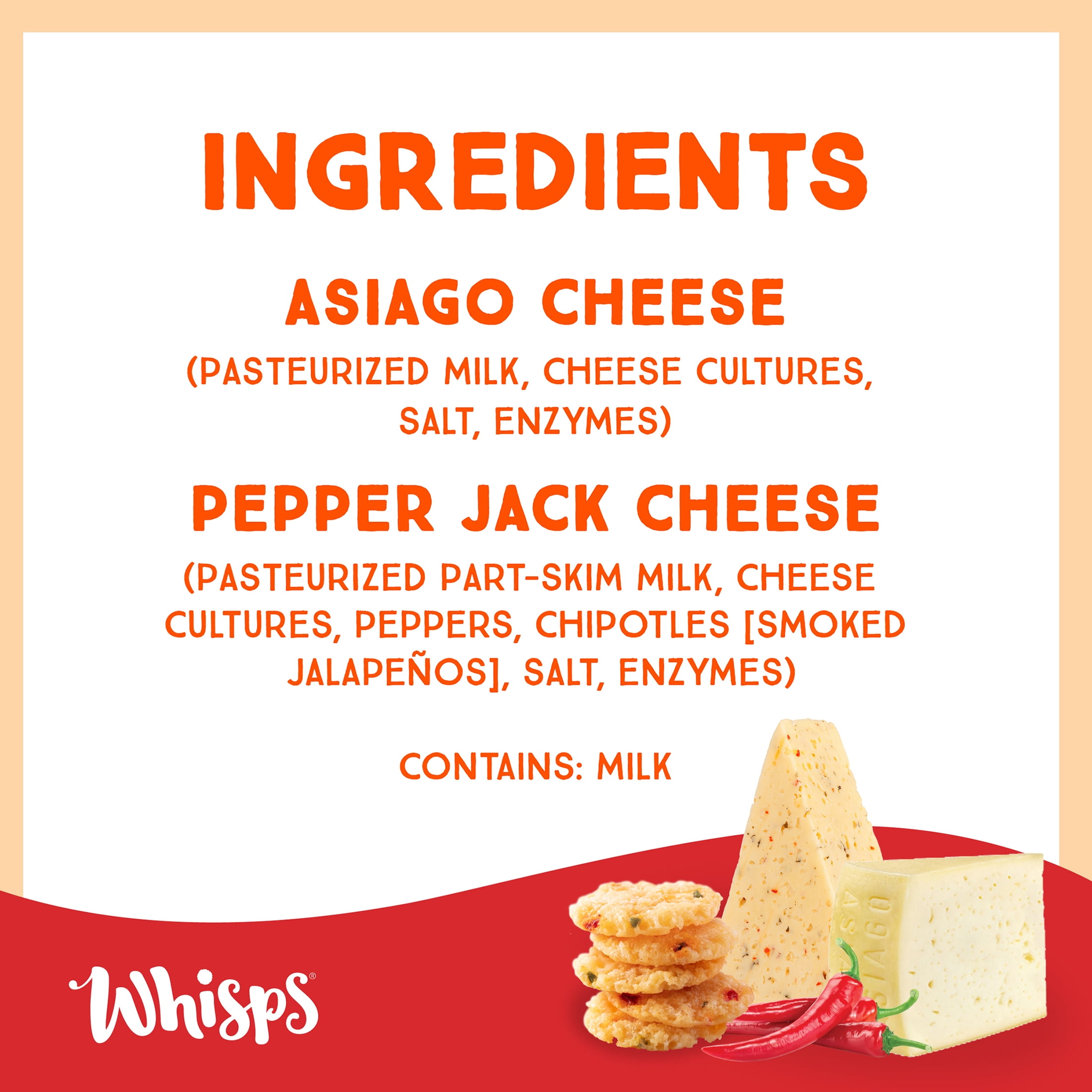 (4 pack) Whisps Asiago & Pepper Jack Cheese Crisps, Protein from 100% Cheese, 1.95 oz
