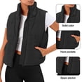 thumbnail image 4 of Lohuatrd Women Autumn Winter Solid Color Waistcoat Stand Collar Sleeveless Pockets Vest Jacket Zipper Placket Short Cotton Padded Puffer Vest, 4 of 7