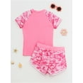 thumbnail image 6 of YEAHDOR Girls Rash Guard Set Water Park Two-Piece Swimsuit Quick Dry Camouflage Print Bathing Suit Pink 5-6, 6 of 7