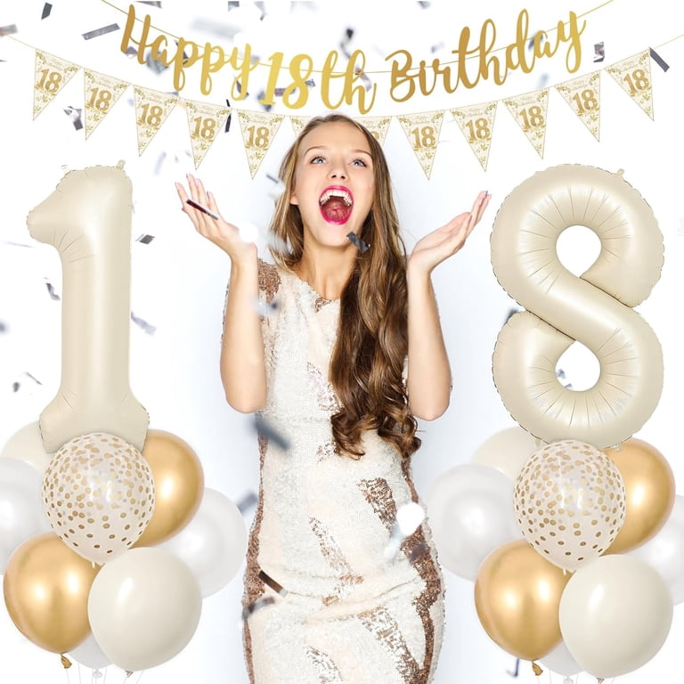 18th Birthday Decoration for Girls Boys, Boho White Sand Gold Birthday  Party Decor, Birthday Decor Party Supplies - Walmart.com