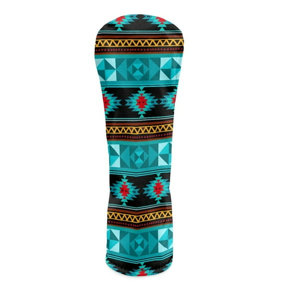 Yuyamidu Blue Aztec Golf Club Head Covers PU Leather Golf Head Covers Driver Covers Fariway Wood Headcover Hybrid Covers Gemoetric Golf Headcover
