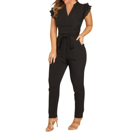 

Jumpsuits Bodysuit For Women Summer Casual Romper V Neck Sleeveless Pocket Loose Design Jumpsuit With Belt Jumpsuit Slim Rompers Body Suits Women Clothing Underwear Pajamas Lingerie For Women