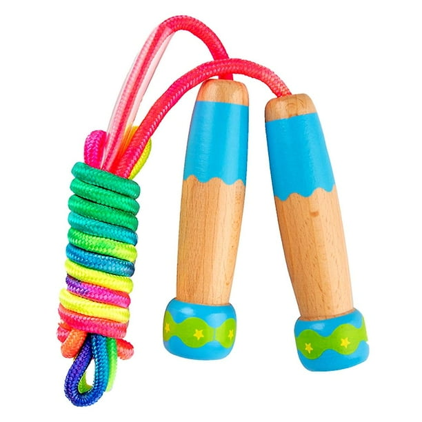 Cuerda para saltar para niños, cuerda para saltar ajustable para niños con mango de madera