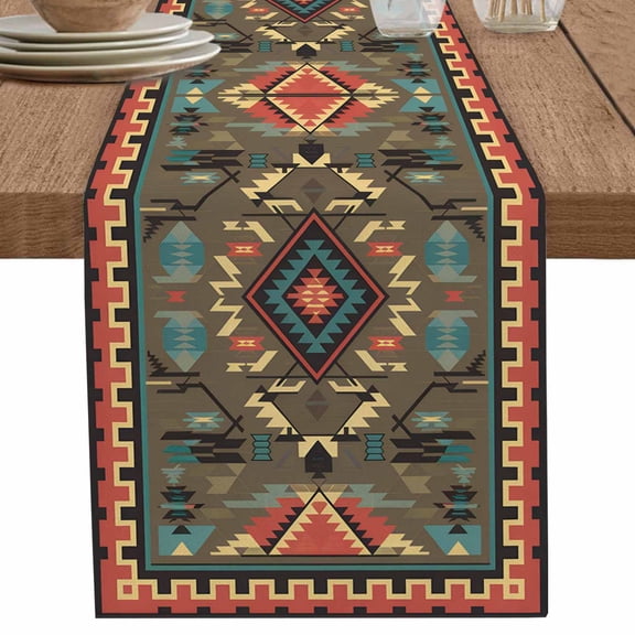 nqOlkjepod Vintage Southwest Table Runner 36 Inches Long Farmhouse Dress Scarves, Ethnic Modern Geometric Dining Tablerunner for Coffee Table/Kitchen Island/Party Décor, Small 13" x 36"