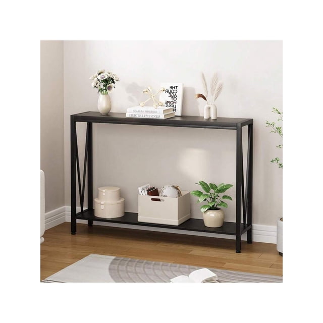 Dragonpad 2-Tier Narrow Console Sofa Table With Storage Shelf, Wood Entryway Table, V Side Design, 50 Lbs Load Capacity, Metal Frame Multipurpose Accent Tablefor Living Room Bedroom Couch Hallway