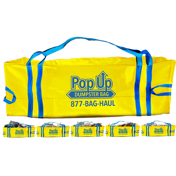 Pop Up Dumpster Bag Yellow Dumpster as a Bag 3 cubic yards and holds