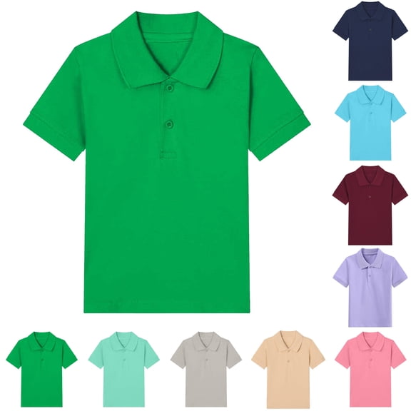 Sentuca Boys Polo Shirts Cotton Button Lapel Short Sleeve Shirts for Casual School Clothes Size 7