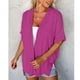 thumbnail image 4 of ICHUANYI Clearance Womens Spring And Summer Short SleevesＶ-NeckSolid Color Casual Cardigan Solid Color Cover Up(Hot Pink, S) ICHUANYI WER2023081112959, 4 of 6