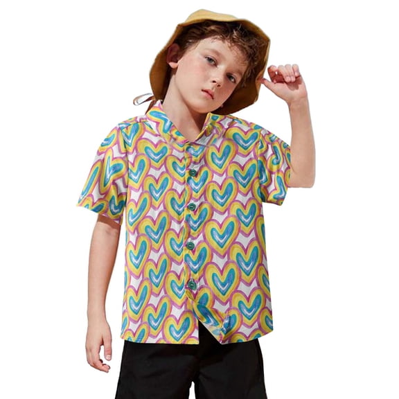 MUXiin Toddler Shirt Boys 2t Classic Button Tropical Print Hawaiian Shirts for Boys Short Sleeve Beach Shirt Fashionable Summer Beach Shirts for Kids