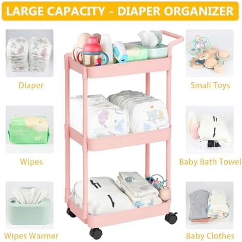 Plastic Diaper Organizer for Nursery Essentials, Baby Organizers and Storage, Pink