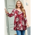 thumbnail image 1 of LARACE Tuniques à Fleurs pour Femmes à Manches 3/4 Chemises d'Été Décontractées Chic Blouses Hauts WineRed18 2X, 1 of 5