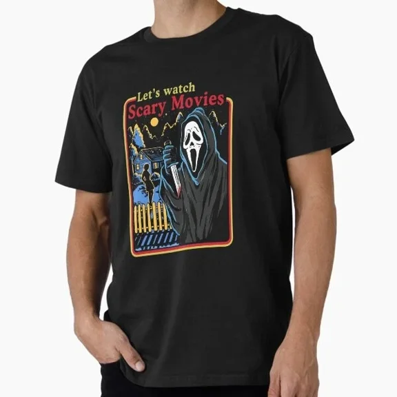 Kiraa Tee With Scream Movie Ghost Face Let S Watch Scary Movies H T-Shirt S-5Xl