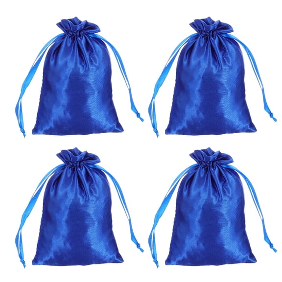 Uxcell Satin Bags with Drawstring, 4x6 Inch Wedding Favor Bag Mini Gift Packaging for Birthday Christmas Jewelry Party (Dark Blue, Pack of 4)