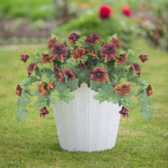 Artificial Flowers Fake Plants for Outdoors Decoration, 1 Bundle Morning Glory with Eucalyptus, Realistic UV Resistant Faux Flowers for Outside Planter, Porch, Yard, Patio, Garden, Home, Orange