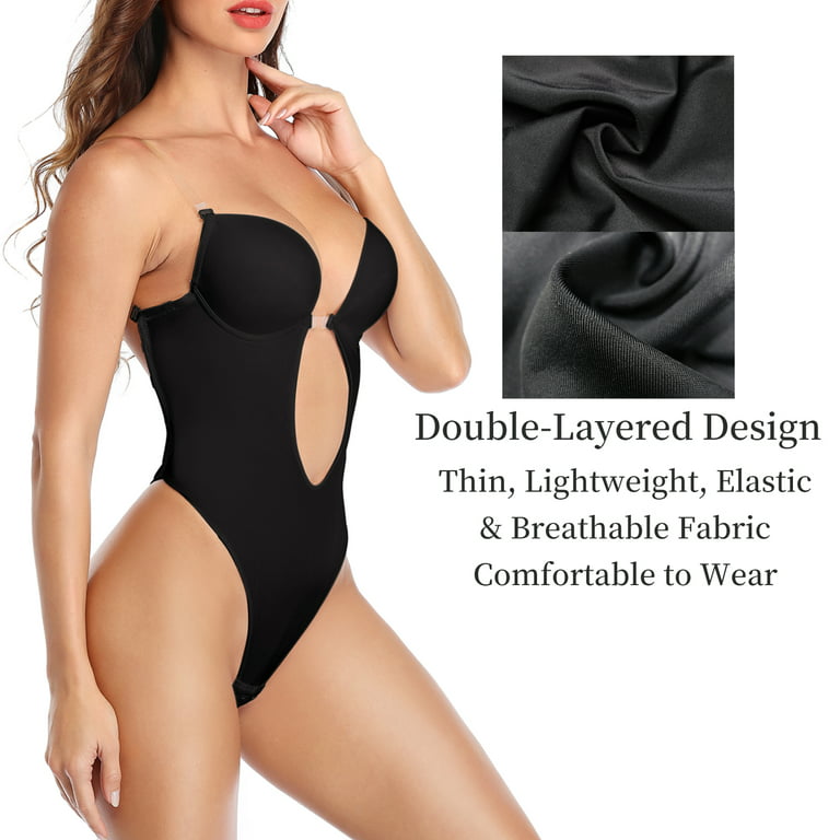 QRIC Women's Sexy Backless Deep V Neck Bodysuit Shapewear Seamless  Invisible Under Shirt Shapewear 