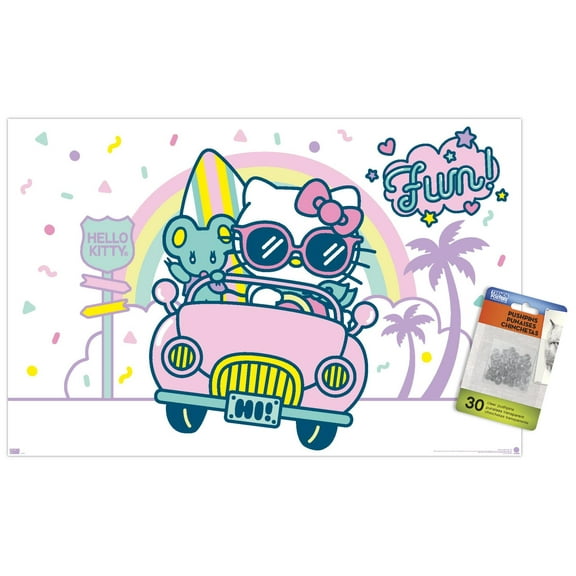 Hello Kitty: 20 Kawaii Vacation - Fun Wall Poster with Push Pins, 14.725" x 22.375"