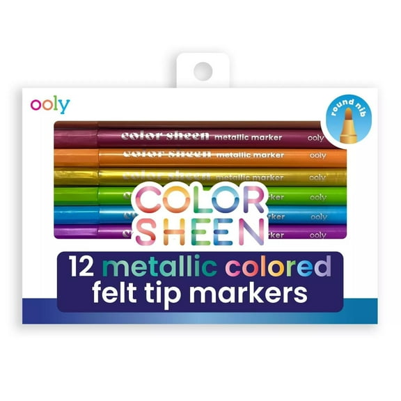 Ooly Metallic Color Felt Tip Markers, Set of 12 Unique Colors