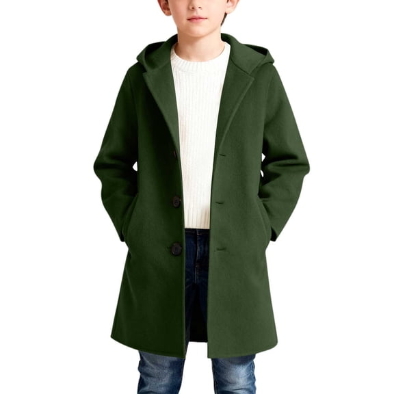 Boys Trench Coat Long Sleeve Blended Peacoat with Pocket Dressy Hooded Jacket