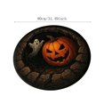 thumbnail image 3 of Spooky Gothic Halloween Round Area Rug with Stone Cave Pumpkin and Ghost Print, 31.49In Low Pile Crystal Velvet Non Slip Floor Mat, Versatile Indoor Decor for Bedroom Entryway Halloween Party, 3 of 5