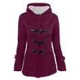 thumbnail image 1 of Winter Coats For Women Solid Color Horn Buttons Cardigan Padded Hooded Coat Jacket Overcoat, 1 of 4