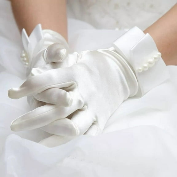 Dalrosia Bridal Short Gloves, Wrist Full Finger Gloves for Wedding Opera Dinner Party Dance