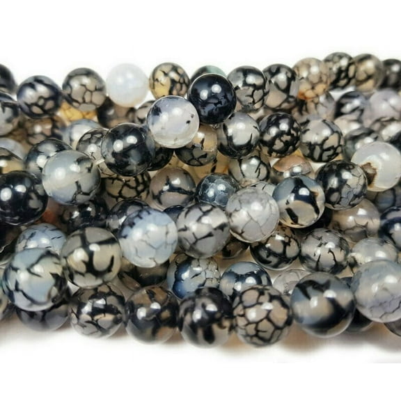 12mm Black Web Agate Smooth Round Beads Genuine Gemstone Natural Jewelry Making