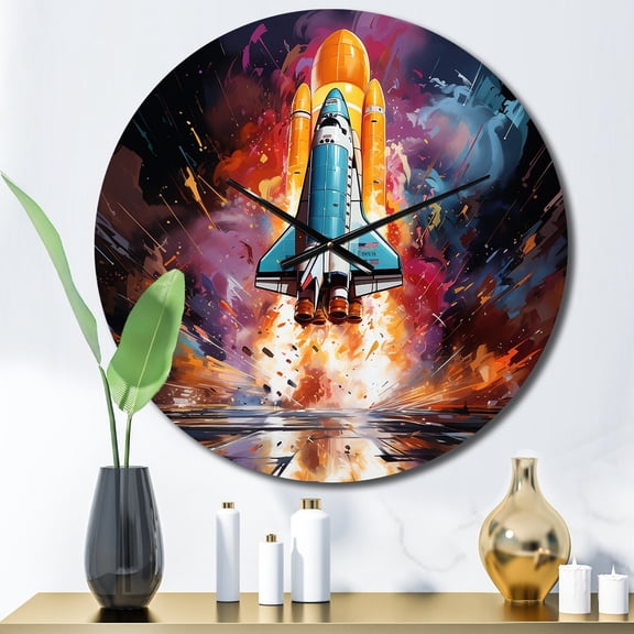 Designart "Revelation of the Rocketship I" Transportation Oversized Wall Clock