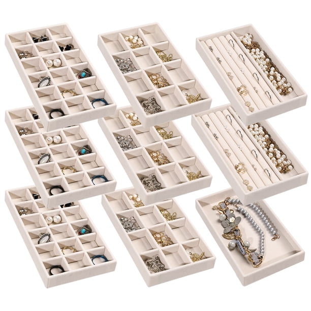 Frebeauty Bandeja organizadora de joyas, bandejas apilables de terciopelo para joyas, inserciones de cajón, organizador de pendientes para mujeres, vitrina de almacenamiento de joyas para anillos, col