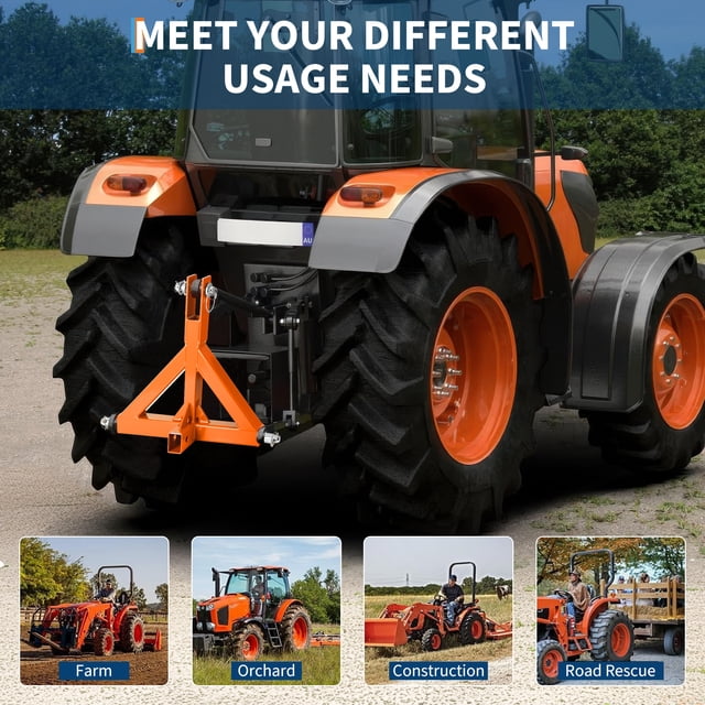 EDTara Orange 3-In-1 Quick Hitch, Category 1 Tractor 3-Point Hitch With 2" Receiver and Drawbar Adapter for Towing Implements