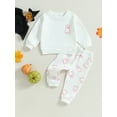 thumbnail image 2 of Cenuakty Toddler Girls Boys Fall Outfits, Ghost Print Crew Neck Long Sleeve Sweatshirts and Long Pants 2Pcs Halloween Clothes Set, 2 of 9