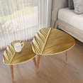 thumbnail image 3 of Set of 2 Triangle End Table Abstract Feather Gold Lines Background Feathers Set of 2 Side Tables End Tables, Nesting Tables for Living Room, 3 of 5