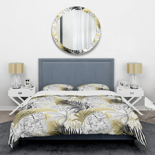 Designart « Motif Tropical Doré I » Ensemble de Housse de Couette Mi-Siècle