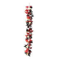 Moocorvic Thanksgiving Fall Black Pumpkin Garland 5.74 FT, with Orange Pumpkins Berries Autumn Leaf Vines Table Decoration for Party Mantle Indoor