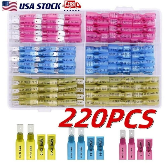 220Pcs Heat Shrink Spade Connectors Male and Female Electrical Wire Terminals