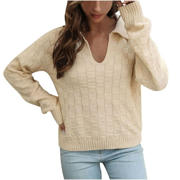 Womens Fall Fashion 2022! QLEICOM Sweaters for Women, Women's Design Button Sweater Women's Loose Autumn And Winter Long Sleeve Knit Sweater On Clearance