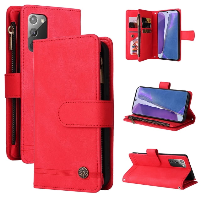 Case for Samsung Galaxy Note 20 5G Cover Zipper Pocket Wallet Case Magnetic Protective - Red