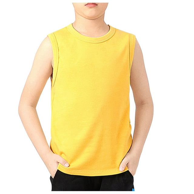 Birdeem Solid Color Sleeveless Top Boys T-Shirt Summer Children Sports Round Neck