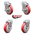 thumbnail image 2 of 5 Inch Red Polyurethane Wheel Swivel Bolt Hole Caster Set with 2 Brake SCC, 2 of 2