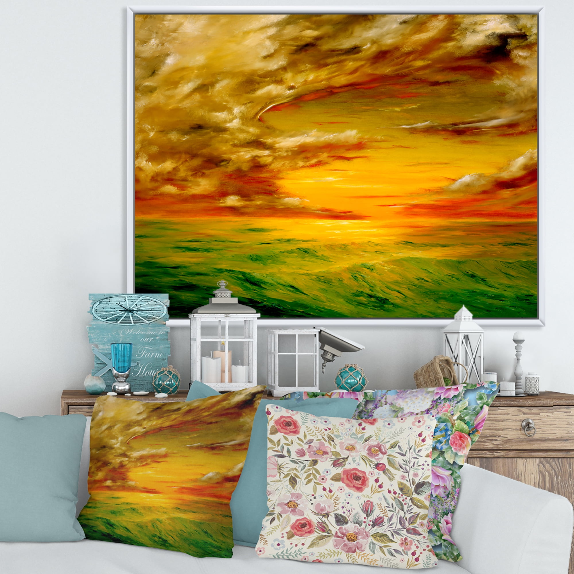 Designart 'Colorful and Bright Sunset At Santa Rosa California' Farmhouse Framed Canvas Wall Art Print