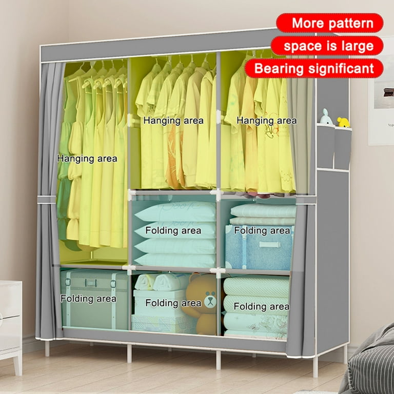 Clothes Organizer with 3 Hanging Rod Closet Organizer with Shelf Portable  Closet with Cover Clothes Rack Standing Closet Clothes Storage Wardrobe  Garment Cabinet 50x17x67inch 