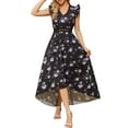 thumbnail image 5 of Franhais Women Long Maxi Dress, Summer Elegant Fly Sleeve V-neck Flower Print Midi Dress for Party, 5 of 7