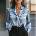thumbnail image 2 of Women Satin Silk Blouse Long Sleeve Cowl Neck Elegant Business Casual Office Work Top Fall Winter Dressy Shirt, 2 of 3