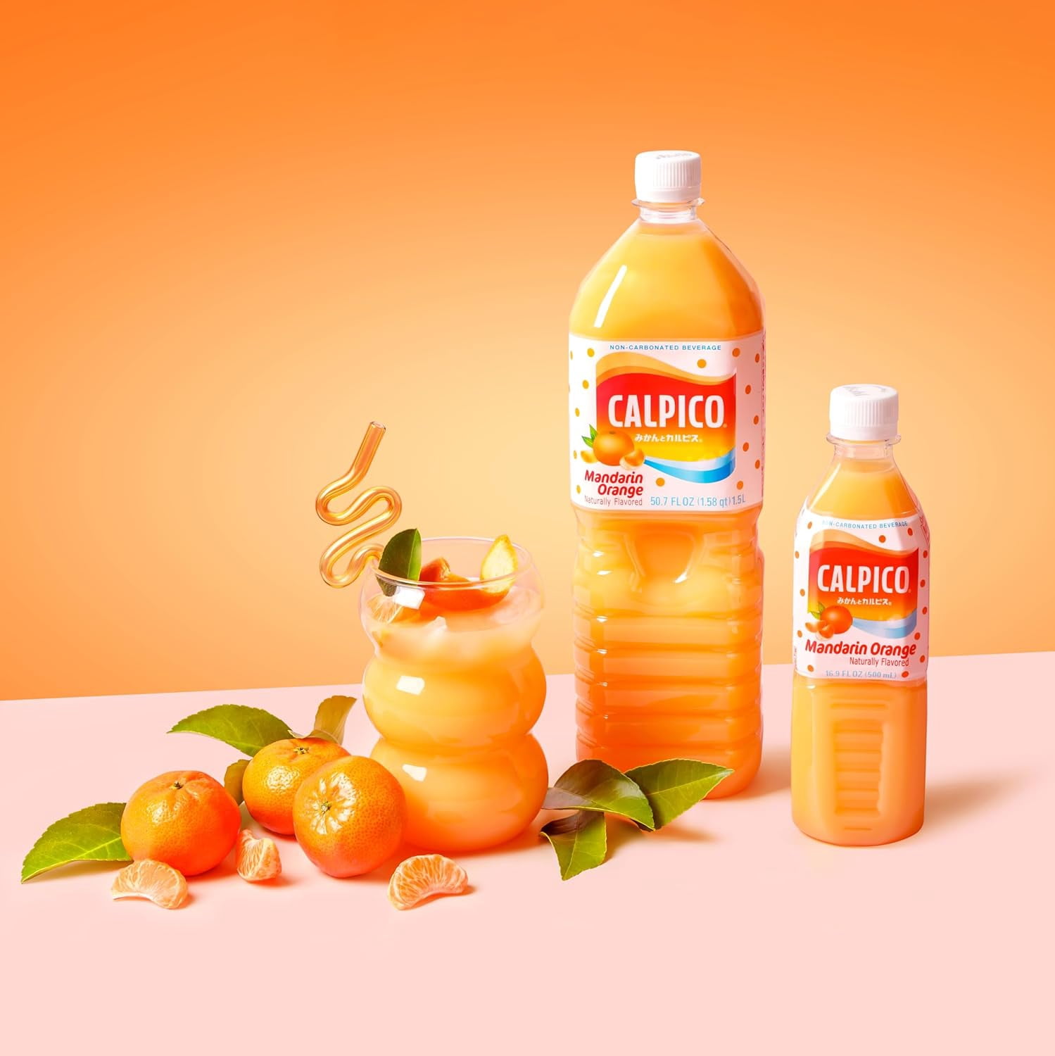 Calpico Mandarin Orange Flavor Non-Carbonated Beverage Bottle 12-Pack 16.9 fl oz